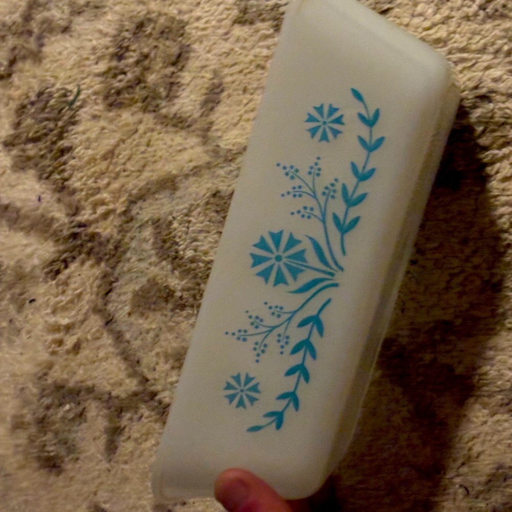Vintage Glassbake Turquoise and White 1 quart loaf pan j522
